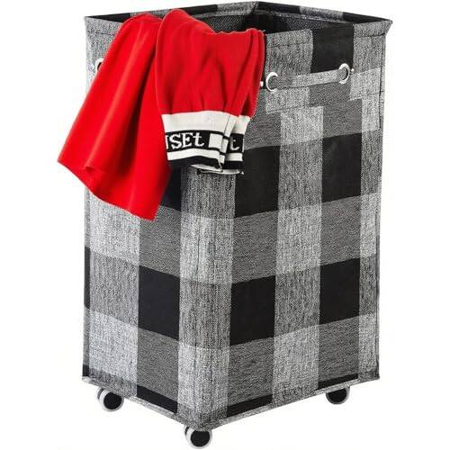 Front. ESBANY - Laundry Basket with Wheels, Collapsible Laundry Baskets, Laundry Hamper with Handles Detachable Wheels, Rolling Laundry - ‎Black.