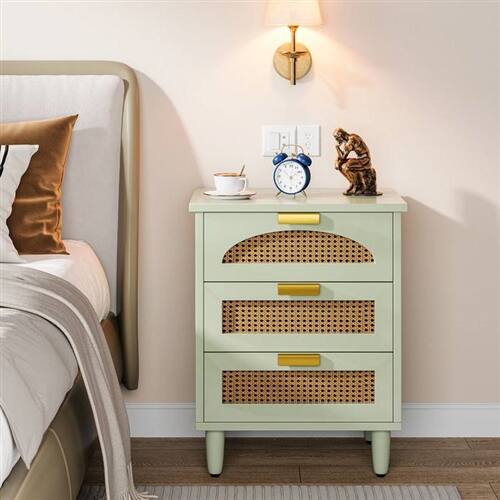 Angle. Hivvago - Retro Mid-Century Modern 3 Drawer Bedside Table Nightstand in Mint Green - Mint Green.