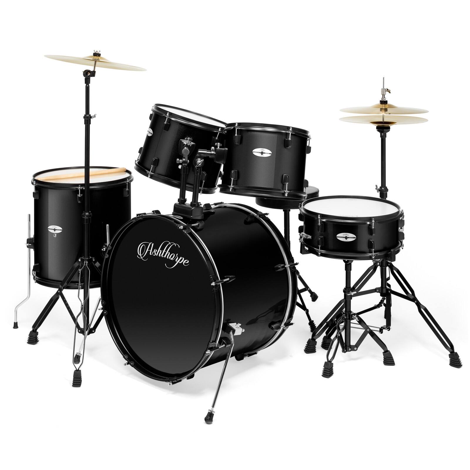 Front. Ashthorpe - Adult Drum Set with Remo Heads (Set of 5) - Black.