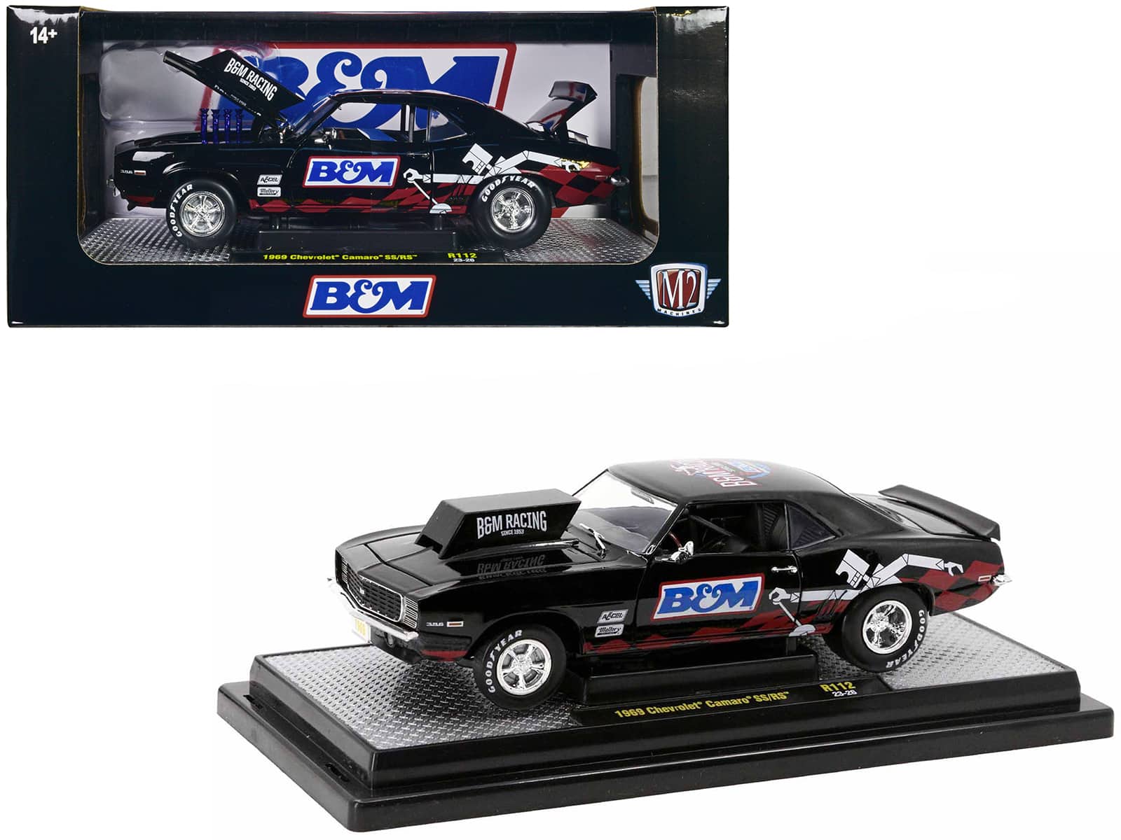 1969 Chevrolet Camaro SS/RS Black "B&M Racing" Limited Edition to 6650 pieces Worldwide 1/24 Model Car by M2 Machines