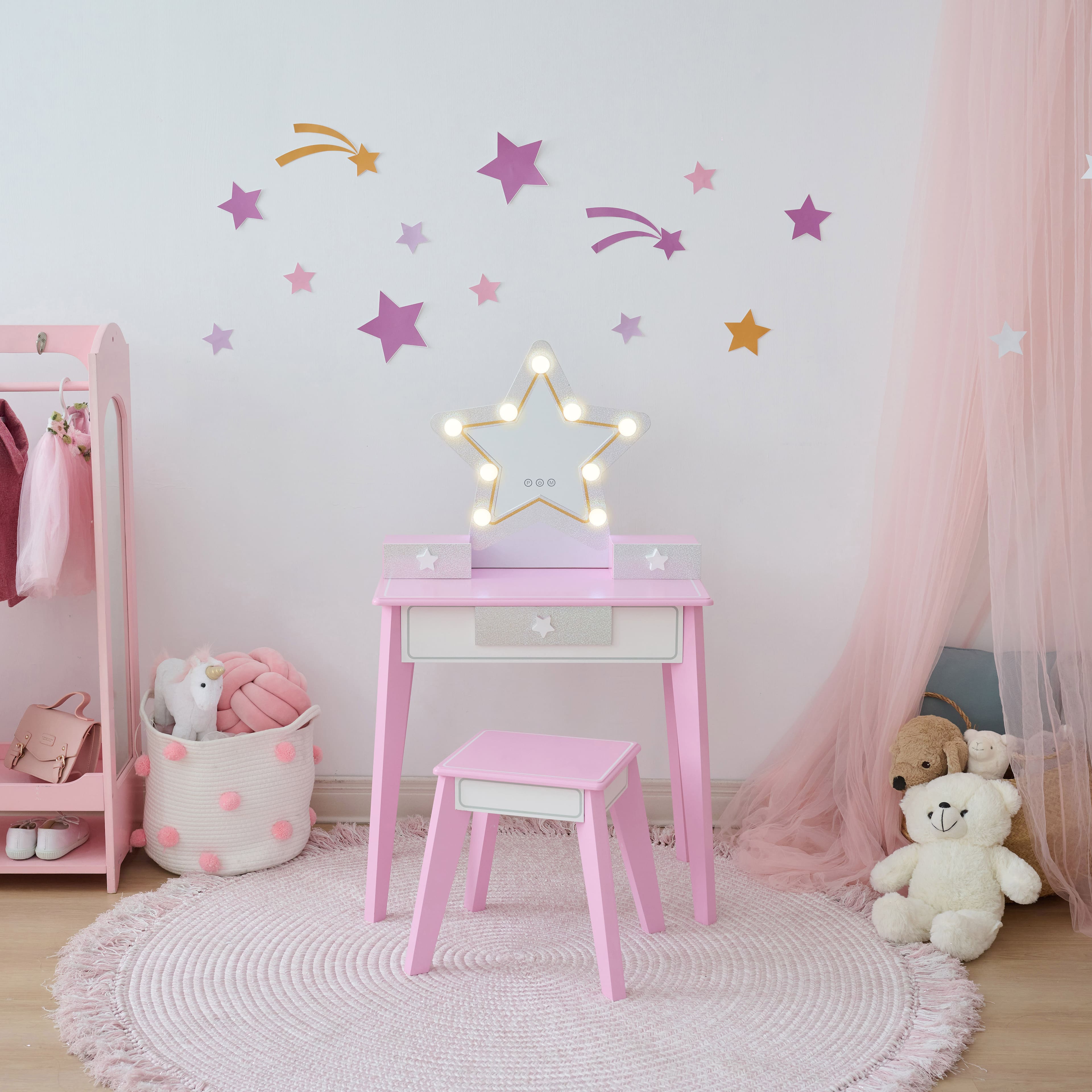 Teamson Kids - Fantasy Fields Little Princess Star Vanity with LED Mirror, Lavender/White