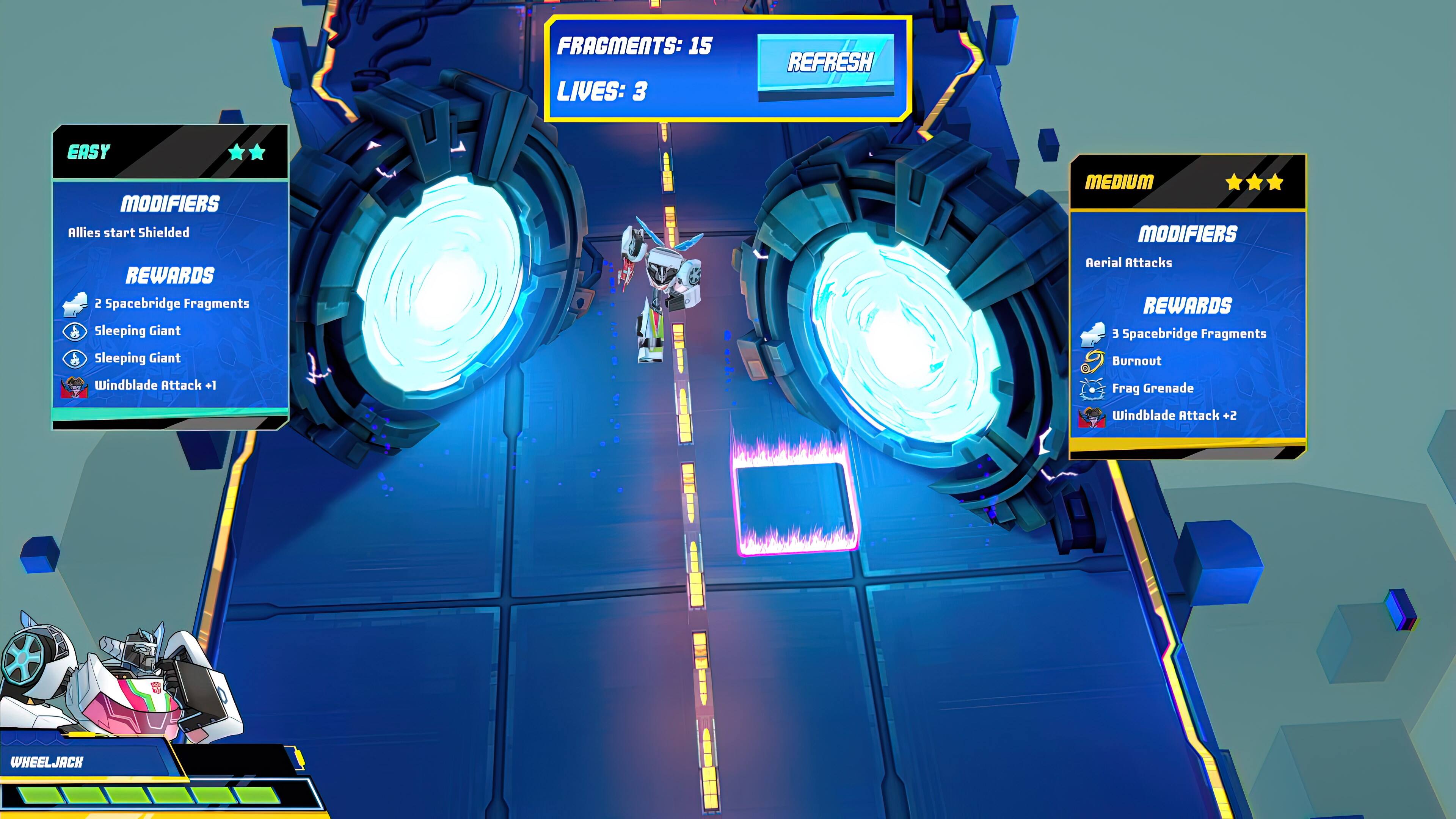 Fragments: 15 Lives: 3 Refresh Easy Modifiers: Allies start Shielded Medium Modifiers: Rewards: 2 Spacebridge Fragments Sleeping Giant Sleeping Giant Windblade Attack +1 Aerial Attacks Rewards: L Spacebridge Fragments Burnout E Frag Grenade Windblade Attack +2