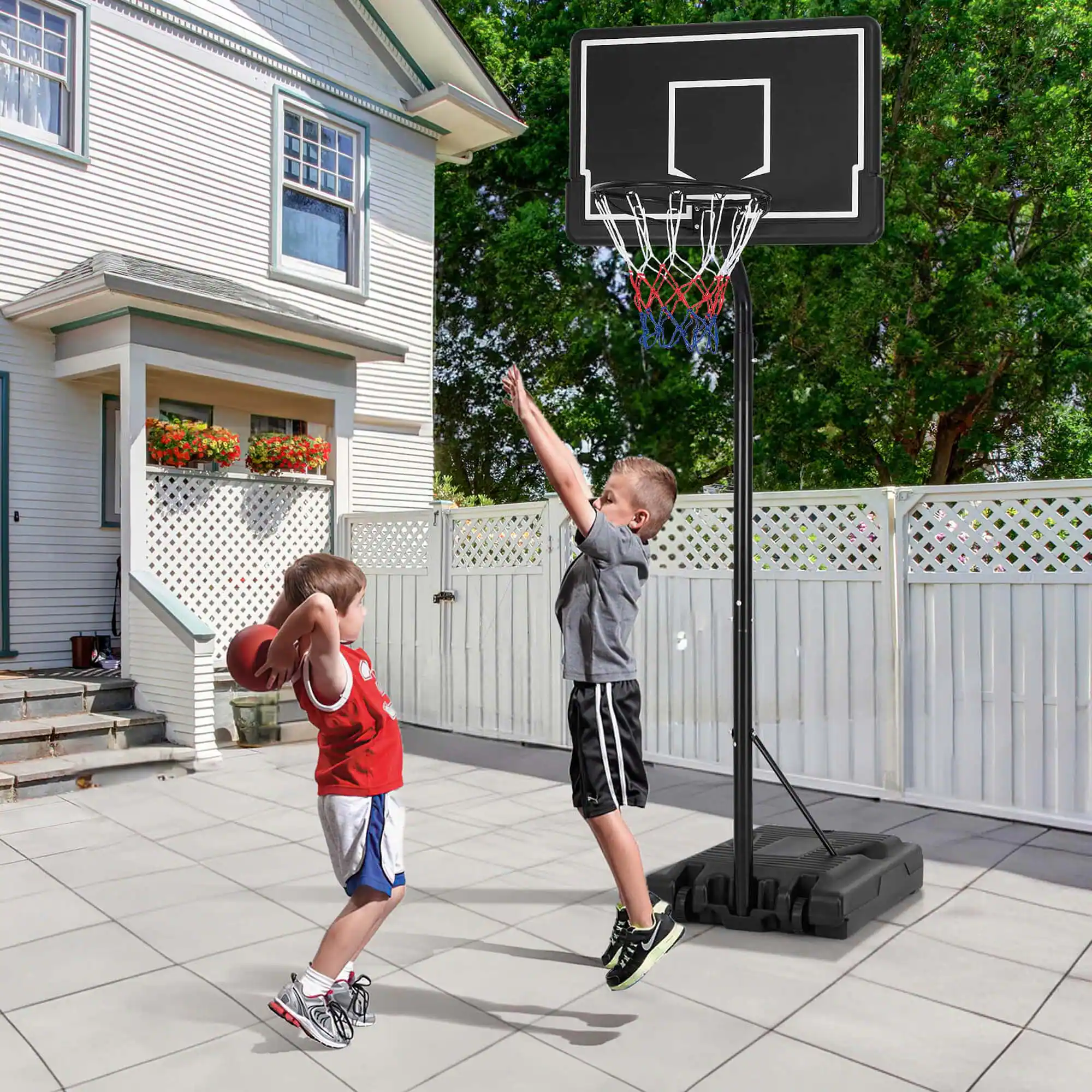 Alt View 1. Costway - Costway 6.9-8.5 FT Portable Outdoor Basketball Hoop with Shatterproof PC Backboard - Black.