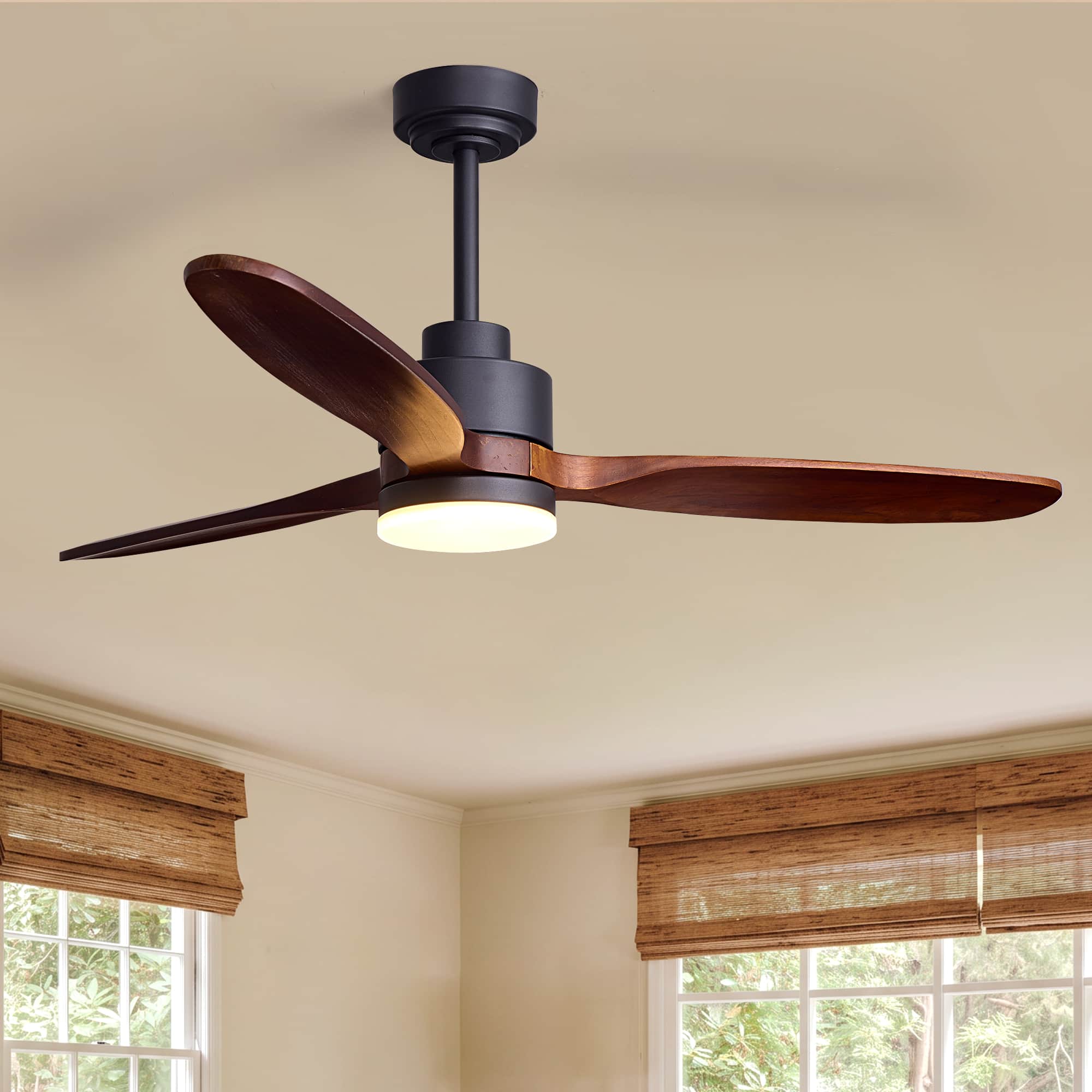 Siljoy - 52 Inch Modern Ceiling Fan Light with Solid Wood Blades Adjustable Downrod Suitable for Living Room Bedroom Foyer - Brown price history on PriceWatchPro