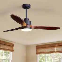 Siljoy - 52 Inch Modern Ceiling Fan Light with Solid Wood Blades Adjustable Downrod Suitable for Living Room Bedroom Foyer - Brown