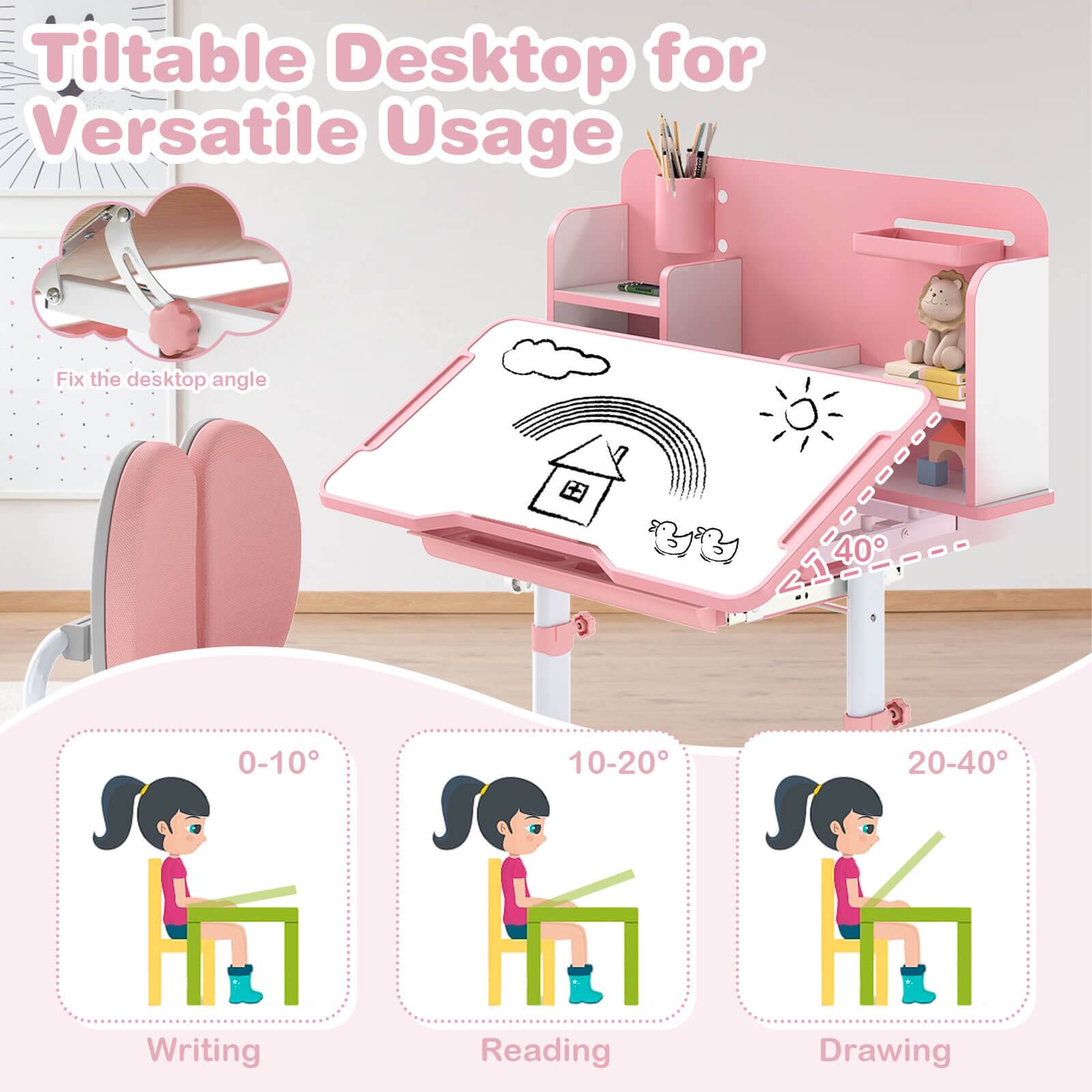 Tiltable Desktop for Versatile Usage

Fix the desktop angle

0-10° Writing

10-20° Reading

20-40° Drawing