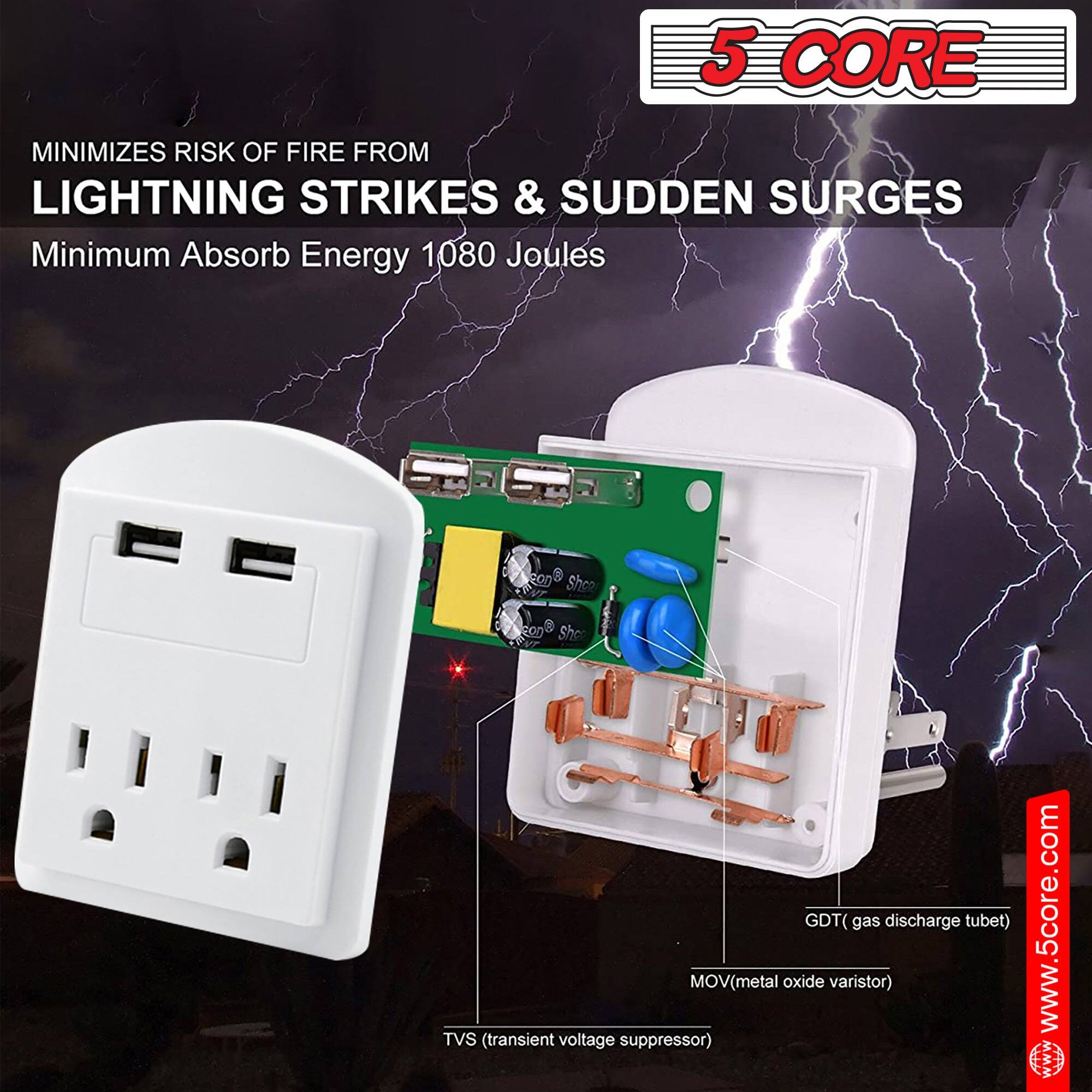5 CORE

MINIMIZES RISK OF FIRE FROM LIGHTNING STRIKES & SUDDEN SURGES

Minimum Absorb Energy 1080 Joules

- GDT (gas discharge tube)
- MOV (metal oxide varistor)
- TVS (transient voltage suppressor)

www.5core.com