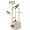 Front. Gymax - Gymax 55.5'' Tall Wooden Cat Tree for Indoor Cats w/Condo Curved Perch Hammock - GYM18862.