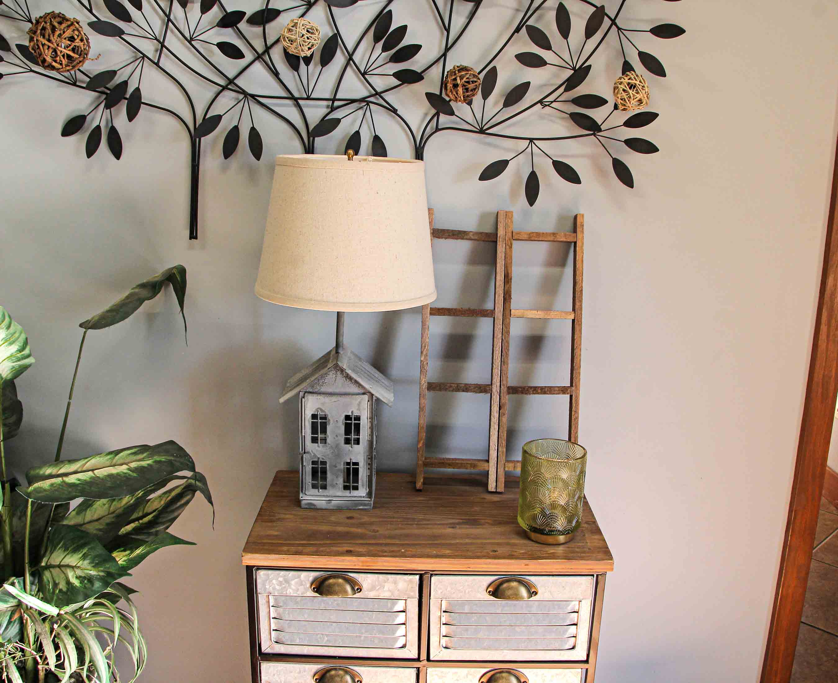 Alt View 4. Zeckos - Rustic Zinc Dual Table Lamp And Accent Light Mid Century Modern Farmhouse Decor - Grey.