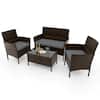 Front. Costway - 4 PCS Patio Furniture Set with Washable Cushions and Tempered Glass Coffee Table - Mix Brown + Grey.