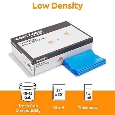 Low Density  
COASTWIDE Professional Trash Bags  
Bolsas de basura  
40-45 Gal.  
37" x 50"  
1.3 mil  
Trash Can Compatibility  
W x H  
Thickness