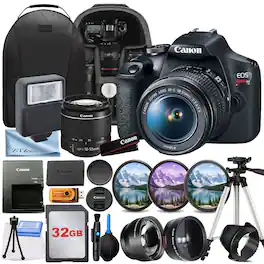 Canon - EOS Rebel T7 DSLR Camera with 18-55mm Lens + 32GB Card + Backpack + ZeeTech Bundle - Black