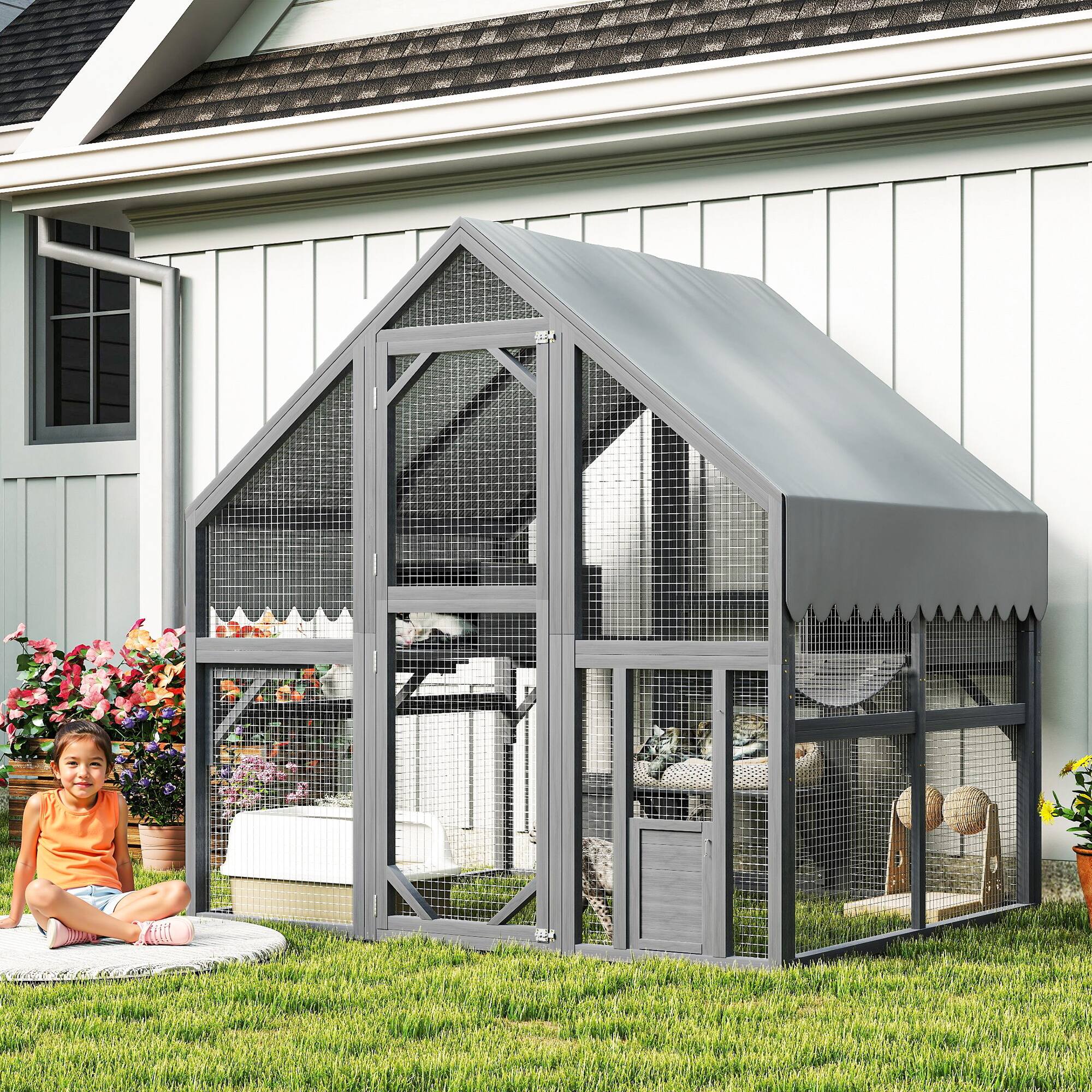 Alt View 6. Loheer - Loheer Large Outdoor Cat Enclosure Solid Wood Feral Cat Shelter Weatherproof Catio.