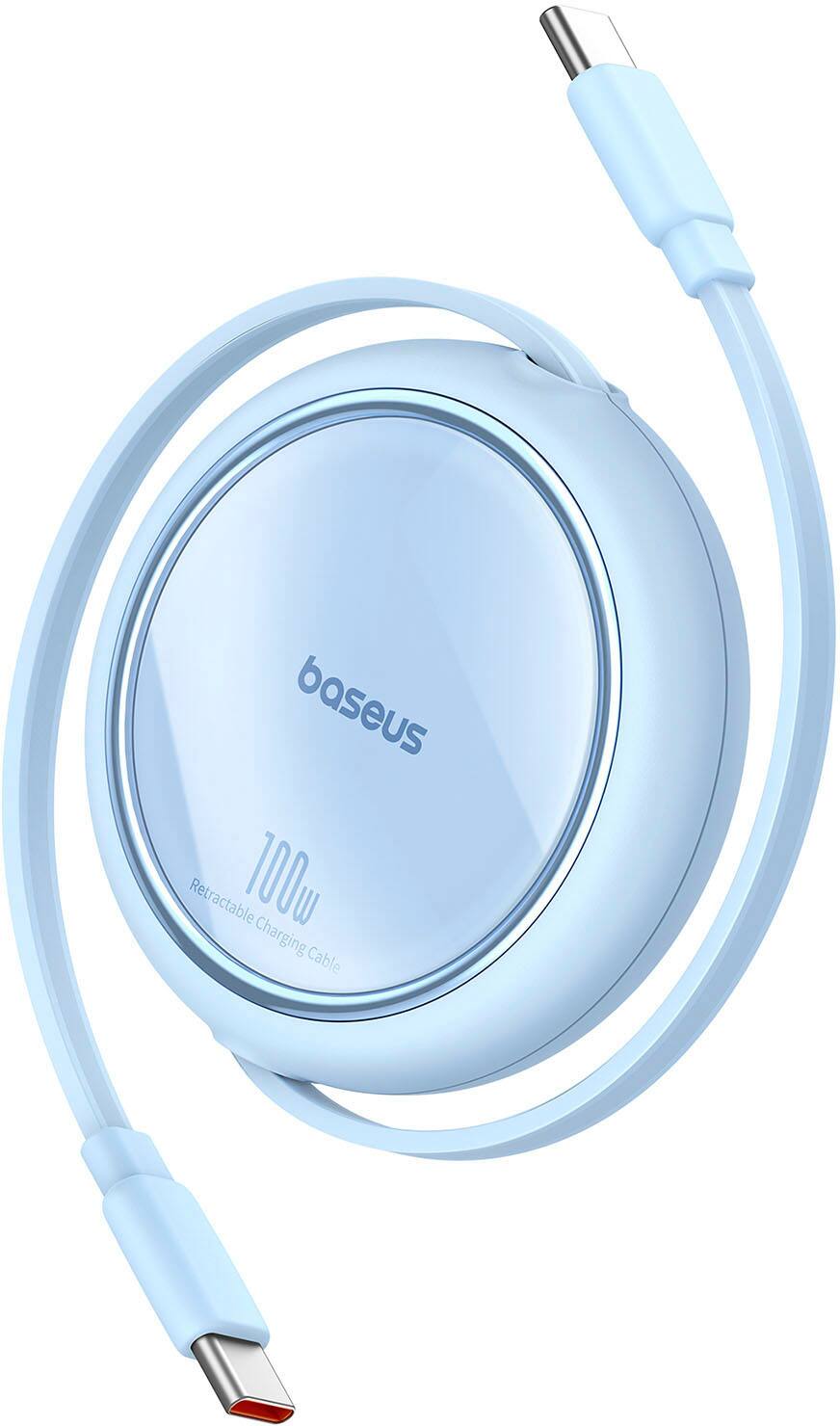 Baseus - Free2Pull Mini 100W Retractable USB C Cable Fast Charging for iPhone 16 and Samsung 3.3ft - Blue