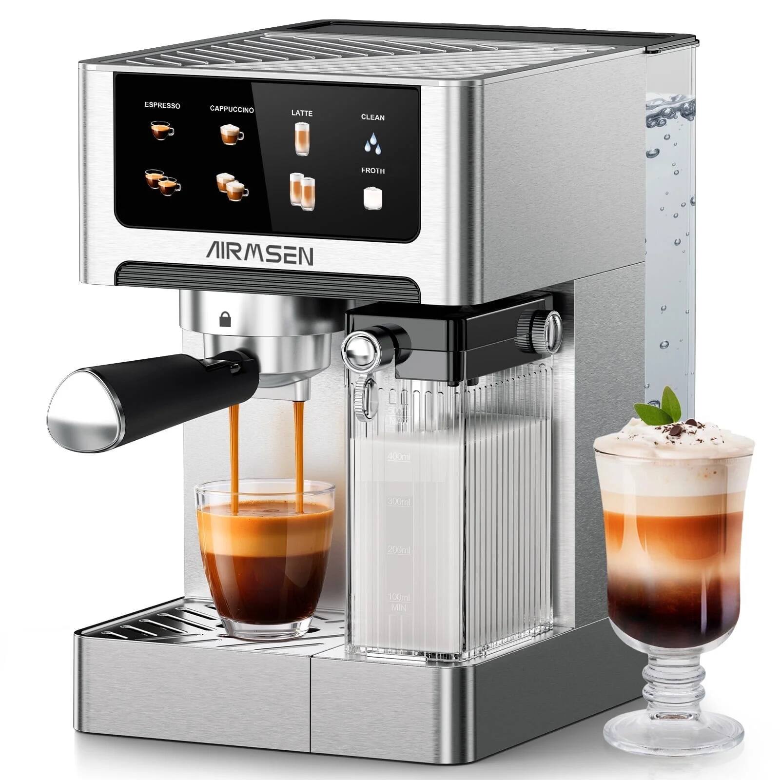 ESPRESSO  
CAPPUCCINO  
LATTE  
CLEAN  
FROTH  
AIRMSFN  
300ml  
200ml  
100ml MIN