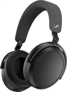 Front. Sennheiser - MOMENTUM 4 Wireless Adaptive Noise-Canceling Over-The-Ear Headphones - Black.