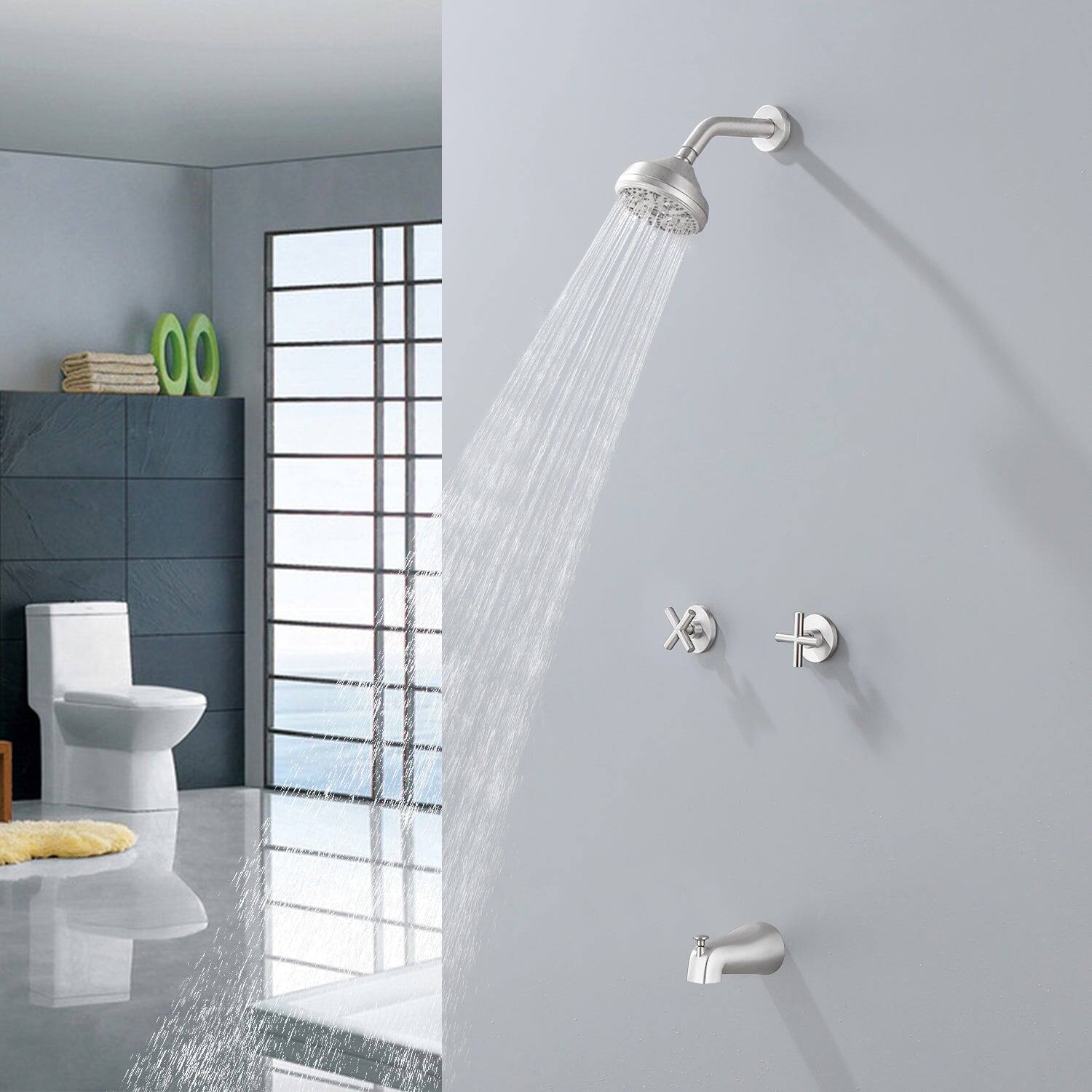Alt View 2. Boyel Living - Brushed Nickel Shower Set with Dual Handles and 10 Function ABS Overhead Shower - Brushed Nickel.