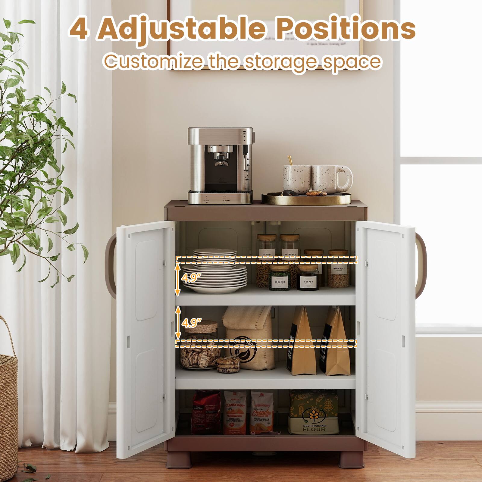 4 Adjustable Positions  
Customize the storage space  

4.9"