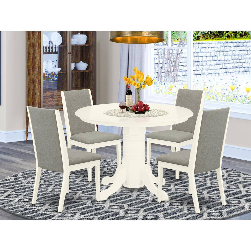 Left. East West Furniture - Dining Room Set Linen White - Brown.