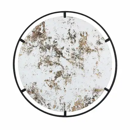 Front. RYHNUYNE - 31.5 in Round Wall Mirror, Industrial Metal Frame, 28.3 in Glass, 15.8 lbs, Entryway Decor - Black.