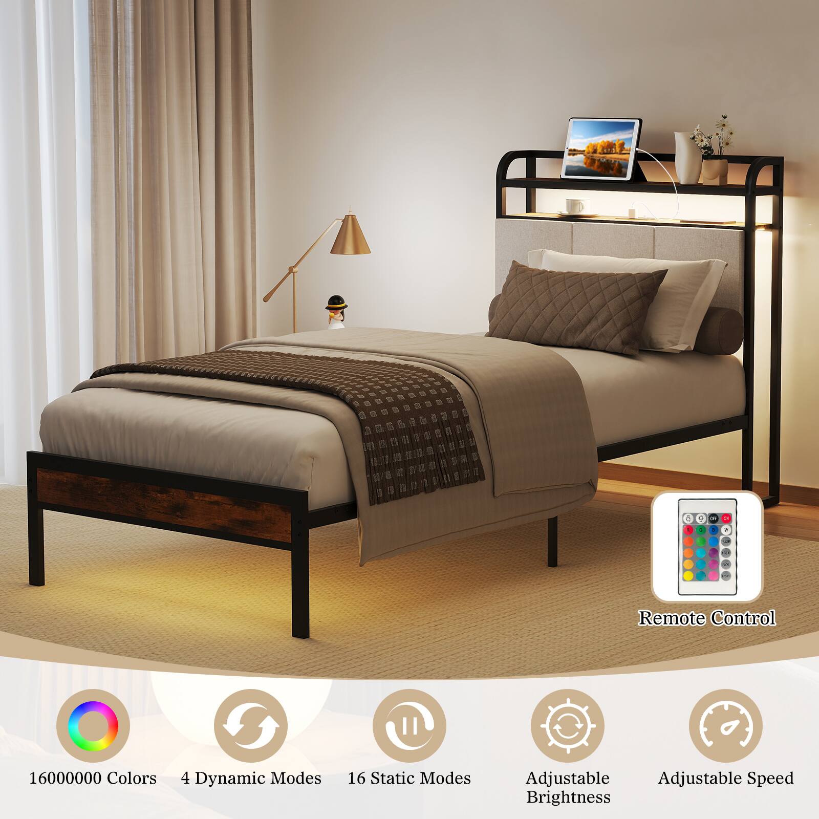 - Remote Control
- 16000000 Colors
- 4 Dynamic Modes
- 16 Static Modes
- Adjustable Brightness
- Adjustable Speed