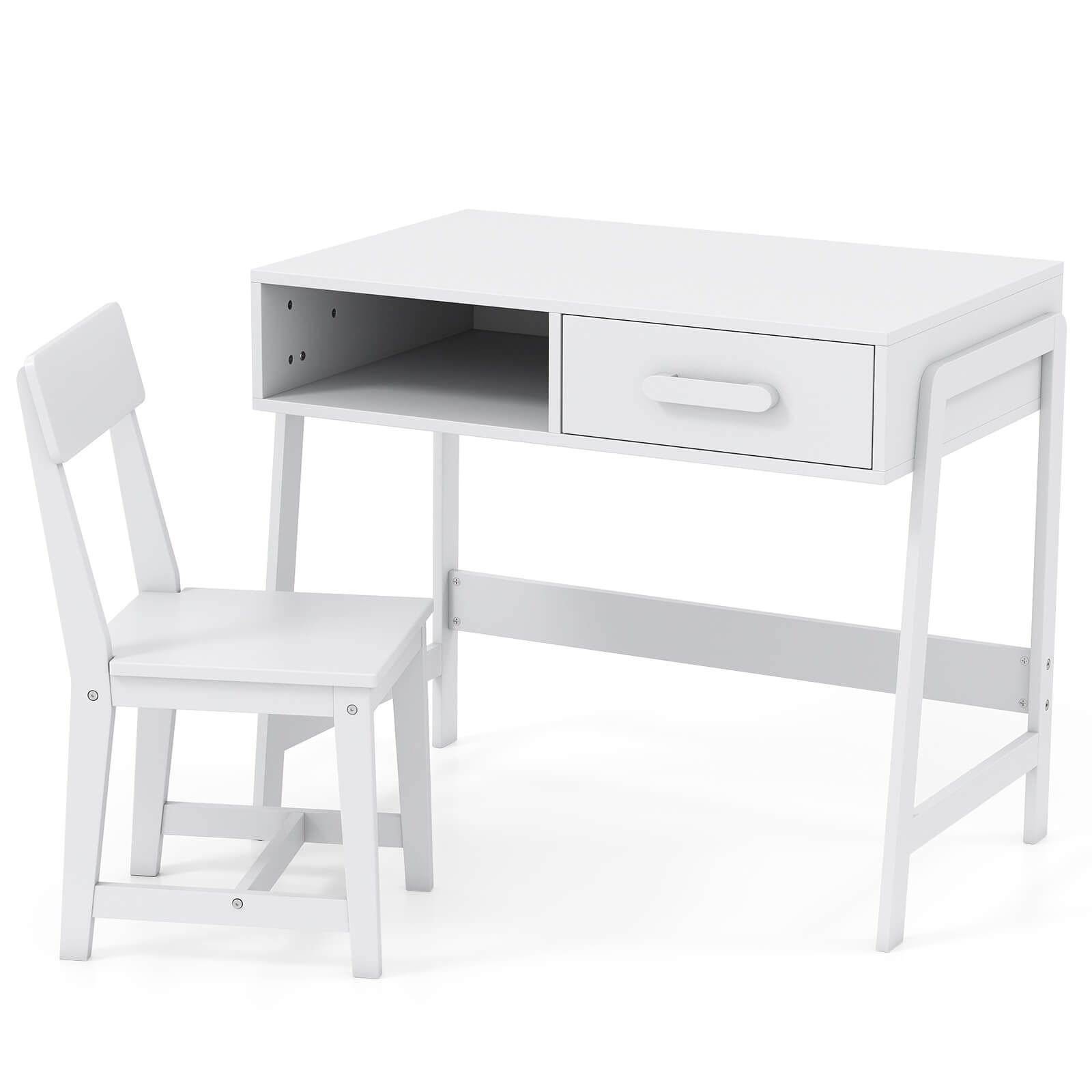 Angle. Costway - Costway Kids Desk and Chair Set with Storage Drawer and Hutch, Student Writing Desk Set White - White.