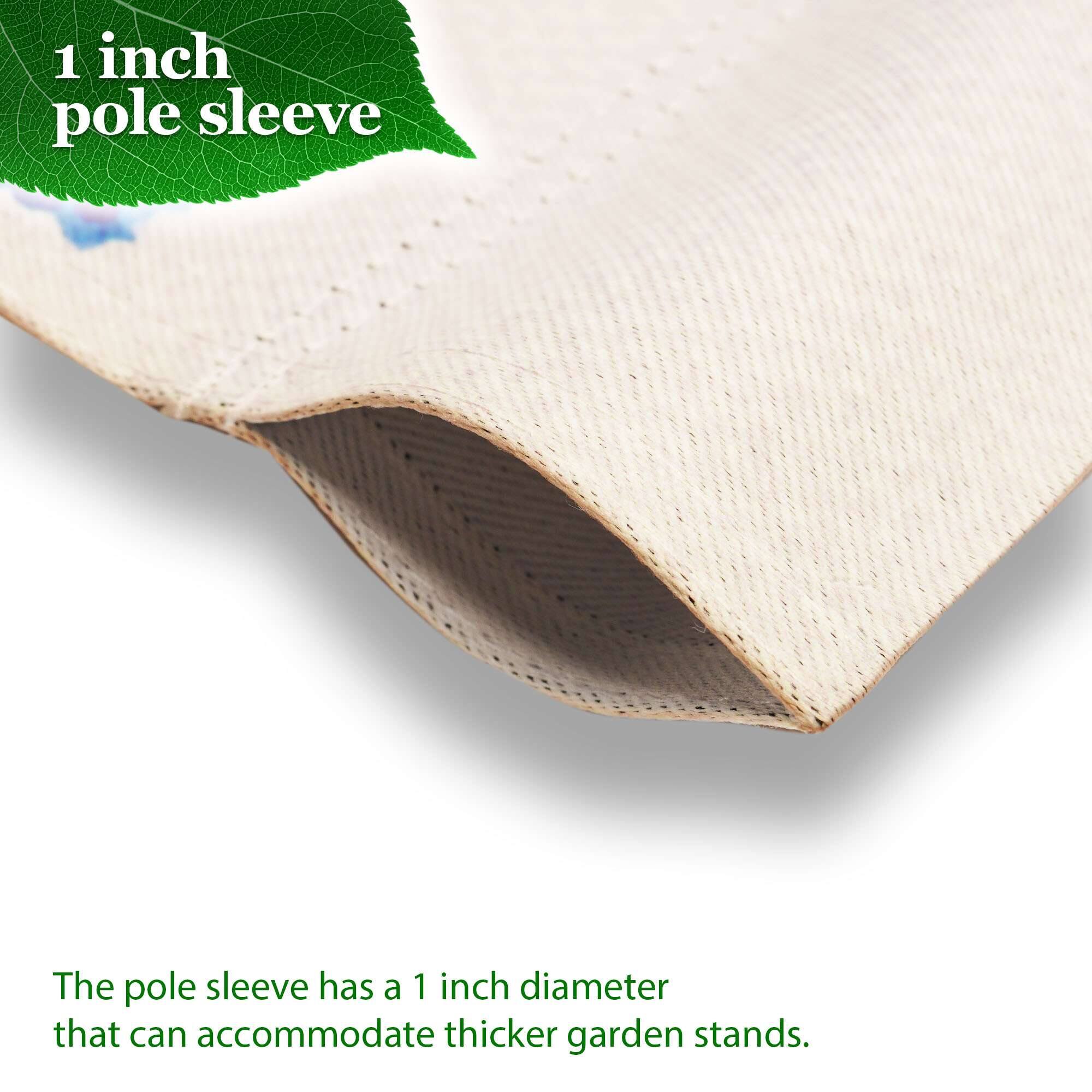 1 inch pole sleeve

The pole sleeve has a 1 inch diameter that can accommodate thicker garden stands.
