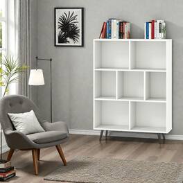 Hivvago - Modern Geometric Bookshelf with Metal Base - 7 cubes - White + Black
