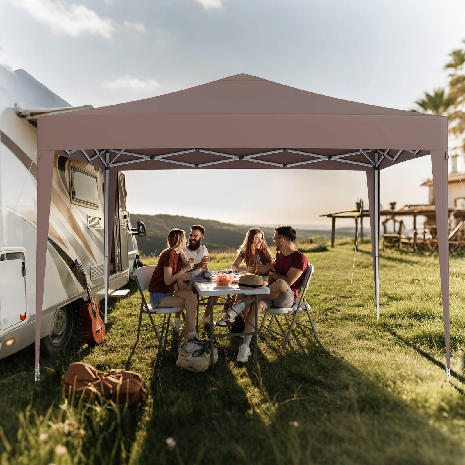 Alt View 3. Costway - Costway 10 FT x 10 FT Pop-Up Canopy Tent with Mesh Netting, Carry Bag, 8 Stakes & 4 Ropes - Brown.