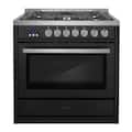 COSMO - COS-965AGC-BKS 36 in. Nebula Collection 4.4 cu. ft. Gas Range, 5 Burners, Rapid Convection Oven, Cast Iron Grates - Matte Black