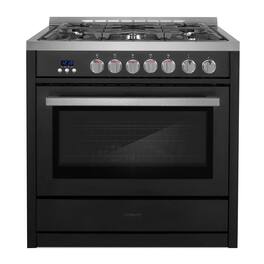 COSMO - COS-965AGC-BKS 36 in. Nebula Collection 3.8 cu. ft. Gas Range, 5 Burners, Rapid Convection Oven, Cast Iron Grates - Matte Black