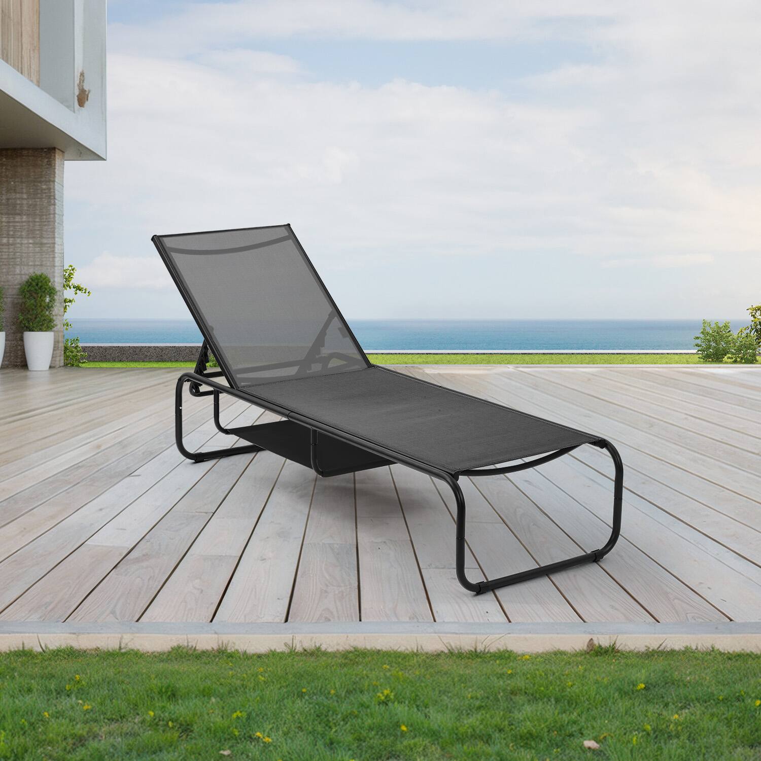 Alt View 1. Ainfox - Ainfox Patio Lounge Chair Chaise Lounge for Patio, Beach, Pool Grey Brown - Black.