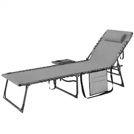 Resenkos - Folding Outdoor Chaise Lounge Chair Tanning Chair With 5-Level Adjustable Back, Pocket - Gray