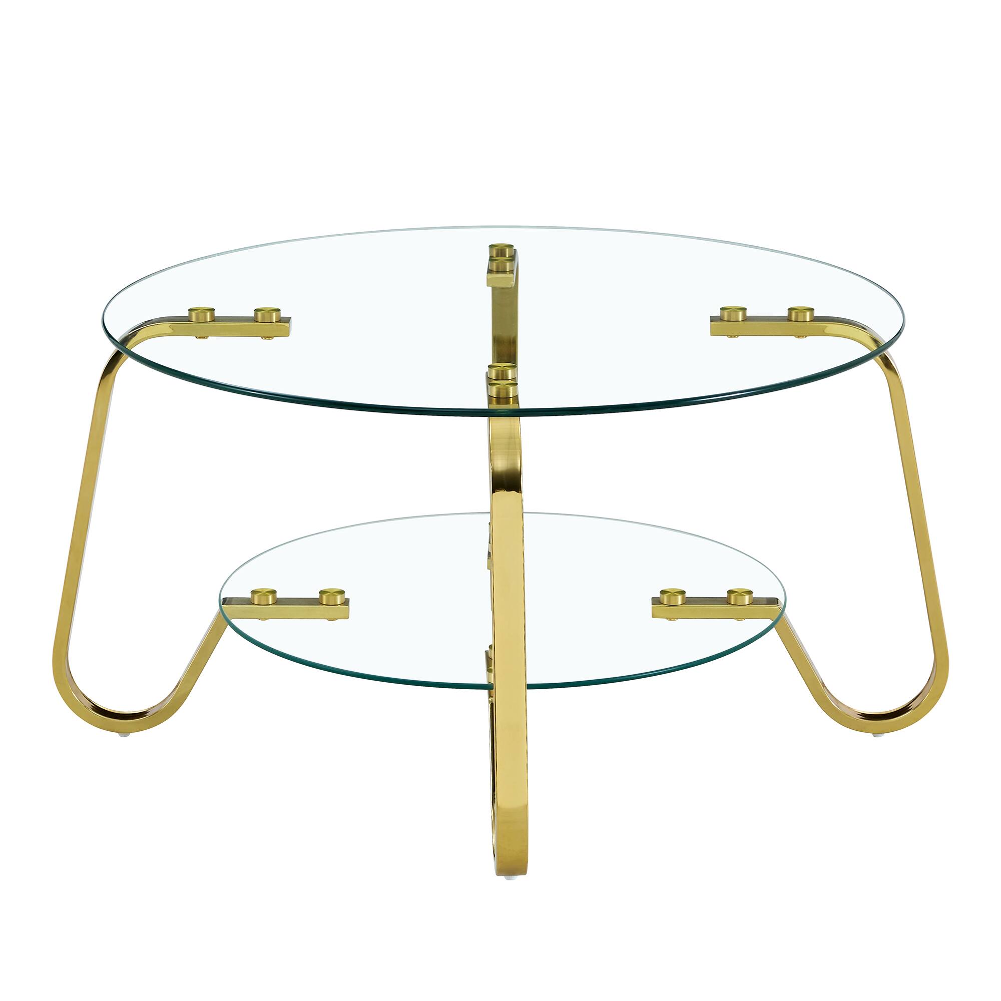 Alt View 6. Loheer - Loheer- Tempered Glass Coffee Table Double Tier Metal Frame Center Table for Living Room 2.6x2.6x1.5 ft - Gold.