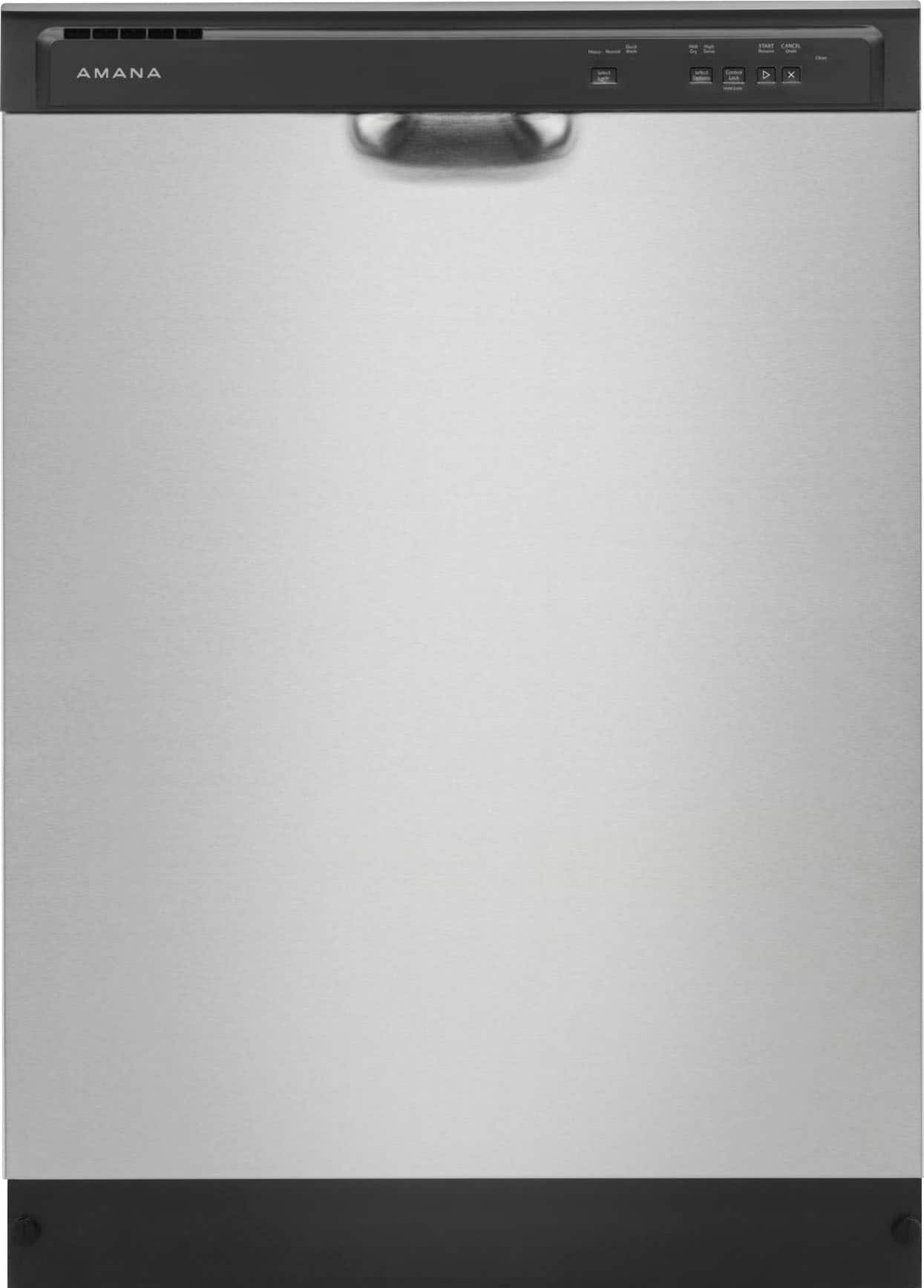 Front. Amana - 24" Front Control Built-In Dishwasher with Dark Interior, Large Capacity, 59 dBA - Stainless Steel.