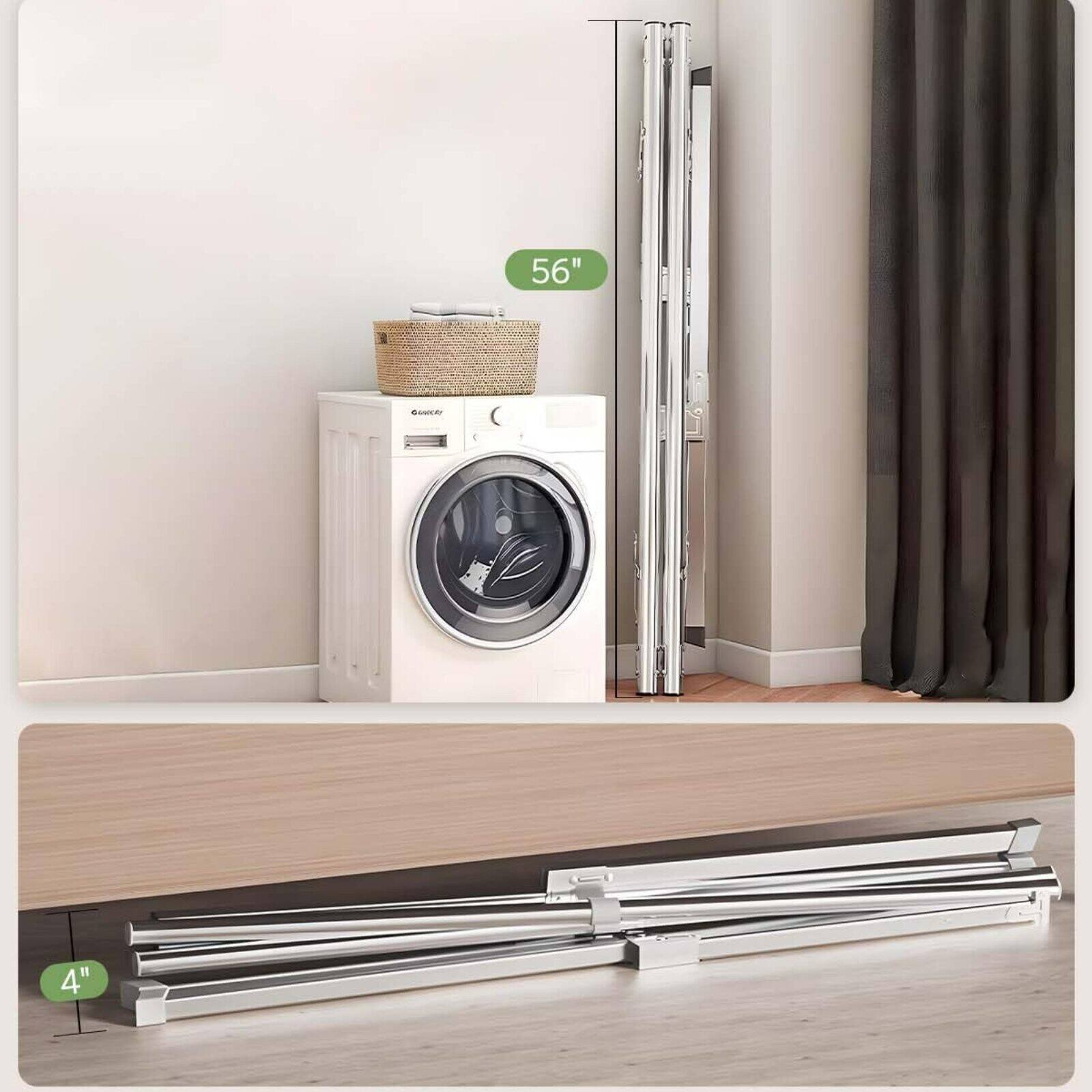 Left. Dazzed Corner - 95 Inches Folding Outdoor Indoor, Foldable Laundry Drying Rack - Silver.