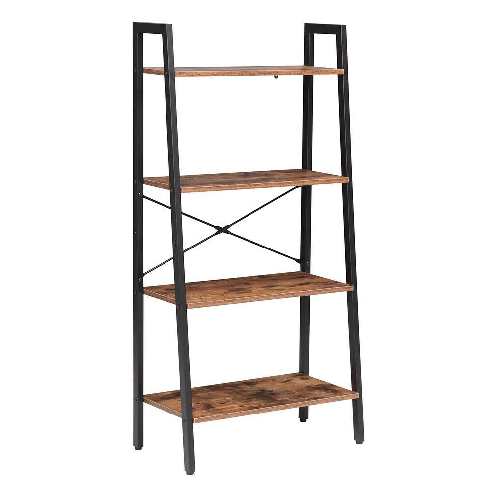 Alt View 5. JJS - Industrial 4-Tier Bookshelf - Brown.