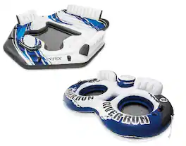 Intex - 5 Seat Lounging Pool Float & 2 Seat Pool Tube Float w/ Cooler & Repair Kit - Blue