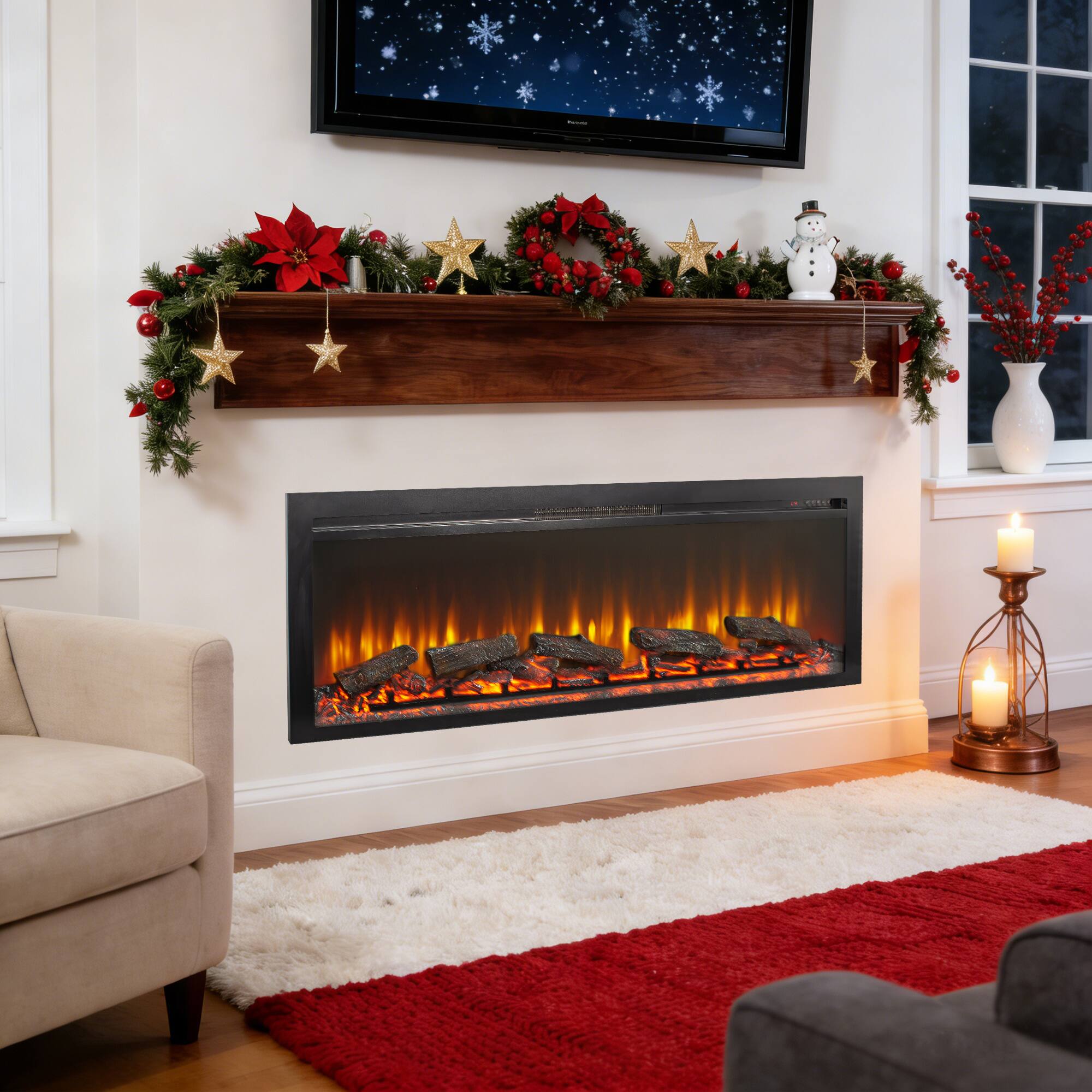 Alt View 4. Boyel Living - 54-in Antique Black Recessed Electric Fireplace 1400W 5000 BTU with Multi-Color Flame Log Display and Remote Control - Antique Black.