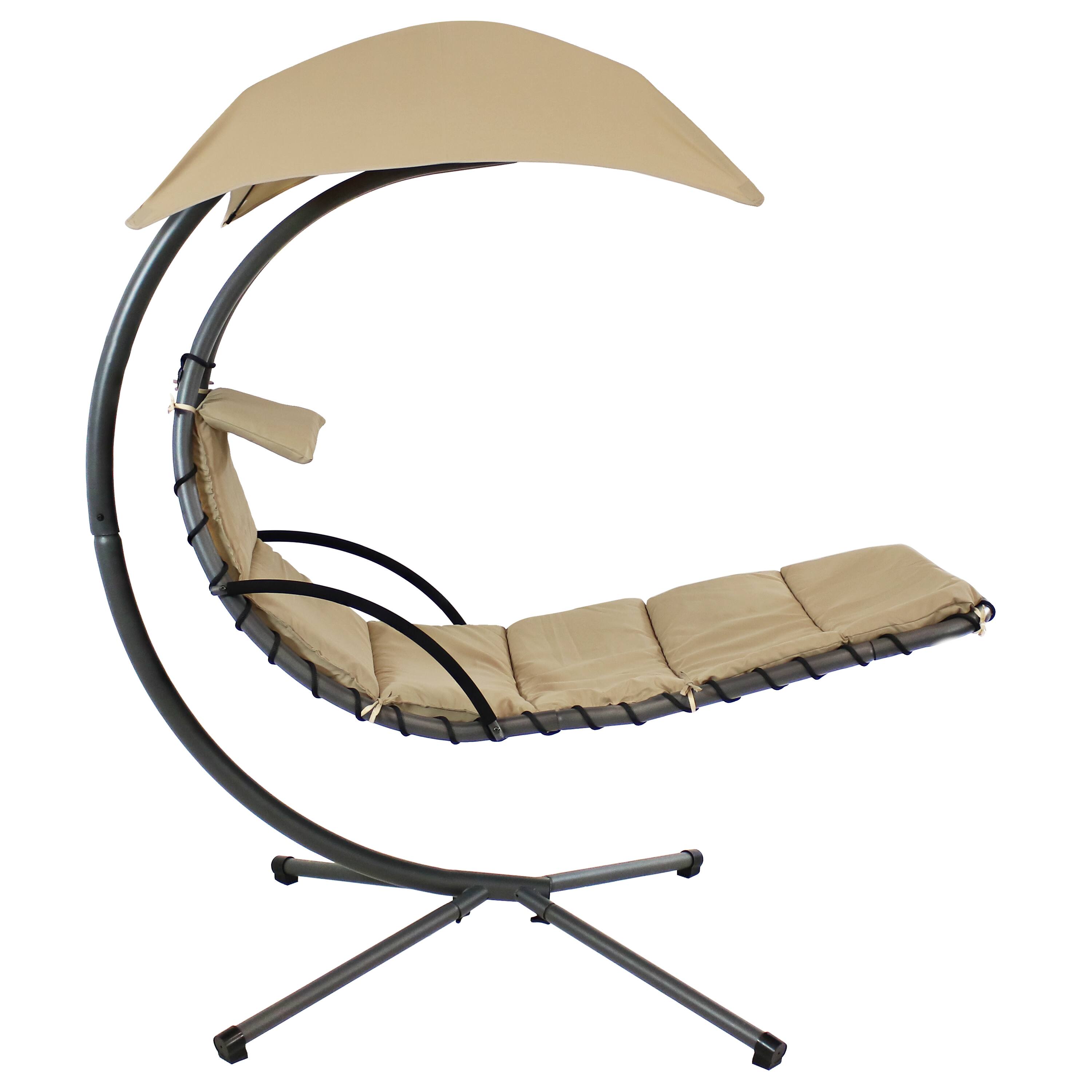 Alt View 6. Sunnydaze - Floating Lounge with Umbrella and Stand - Set of 2 - Beige.