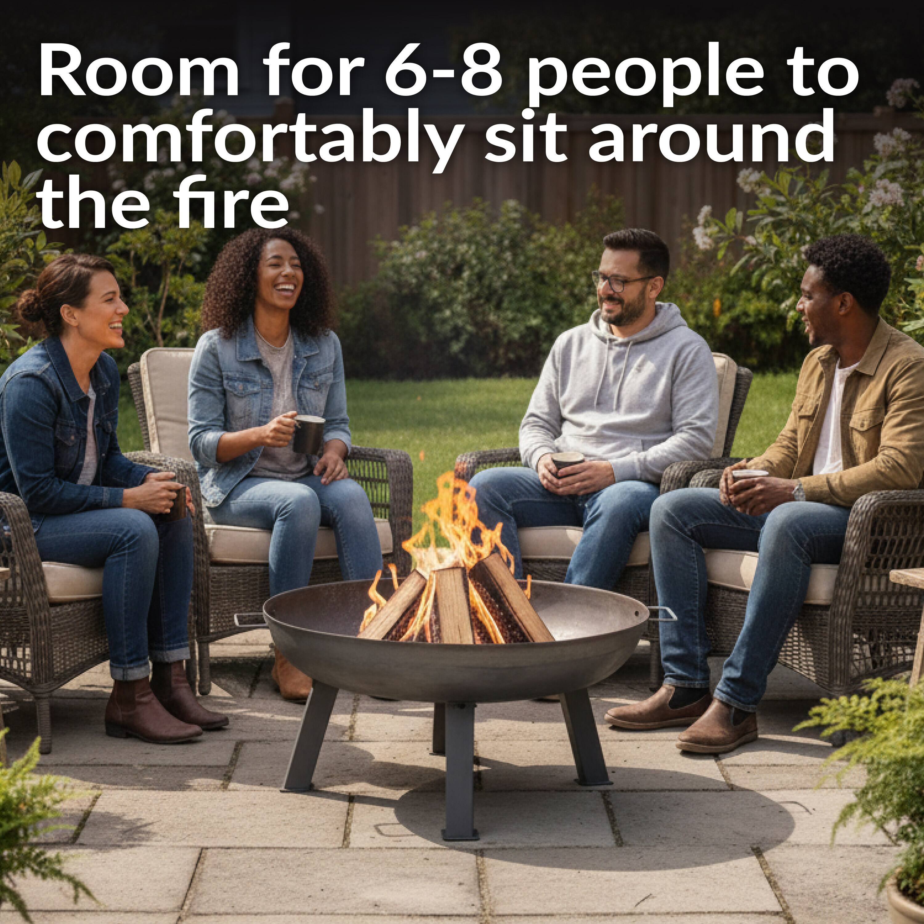 Room for 6-8 people to comfortably sit around the fire