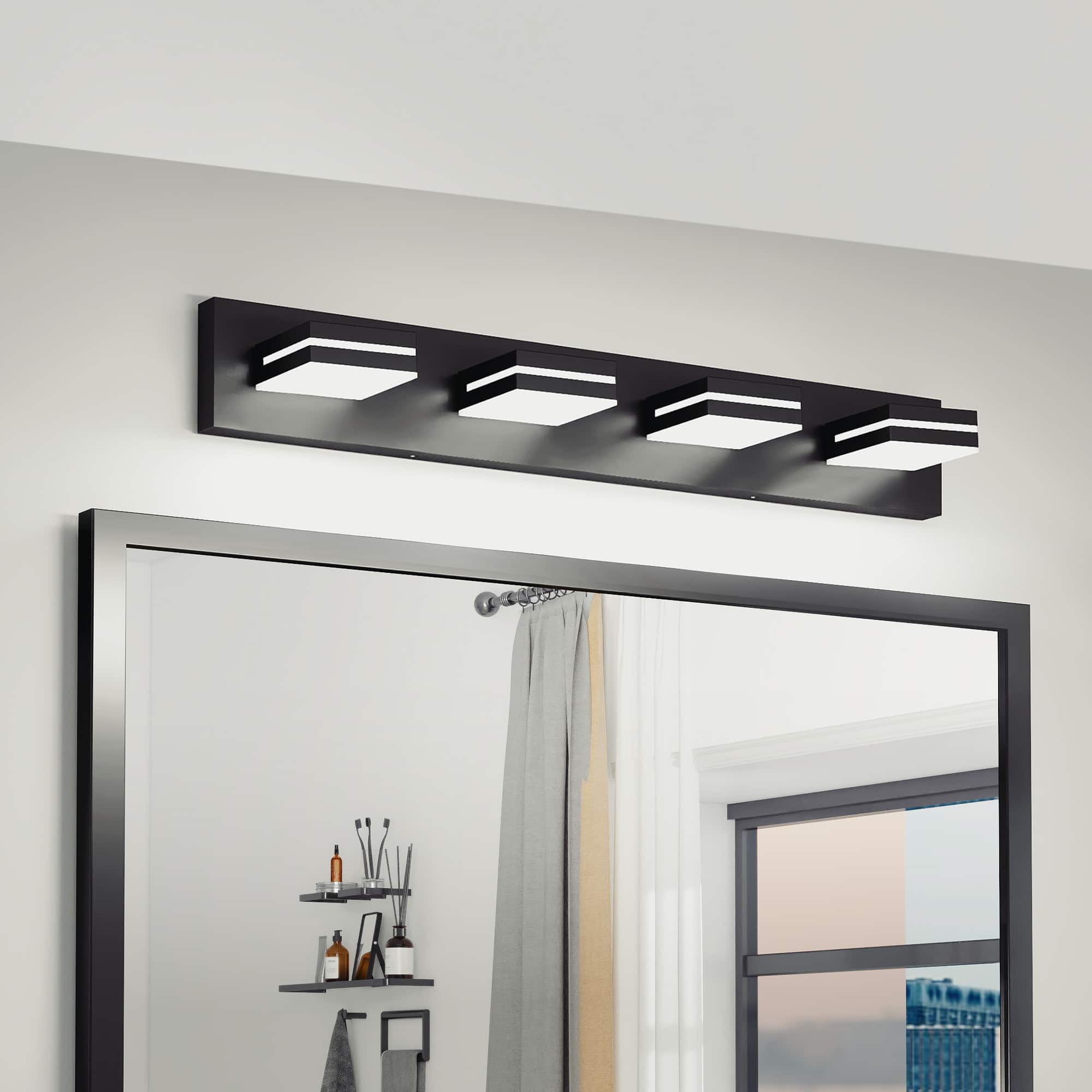 HOMLUX - 29.92 in. 4 Lights Black LED Vanity Light Bar with Acrylic Shade