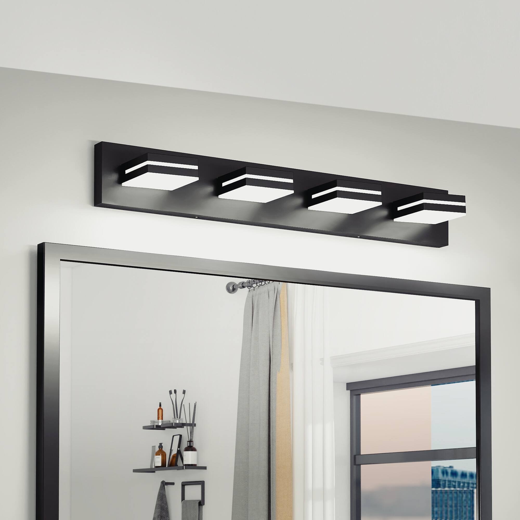 Front. HOMLUX - 29.92 in. 4 Lights Black LED Vanity Light Bar with Acrylic Shade.