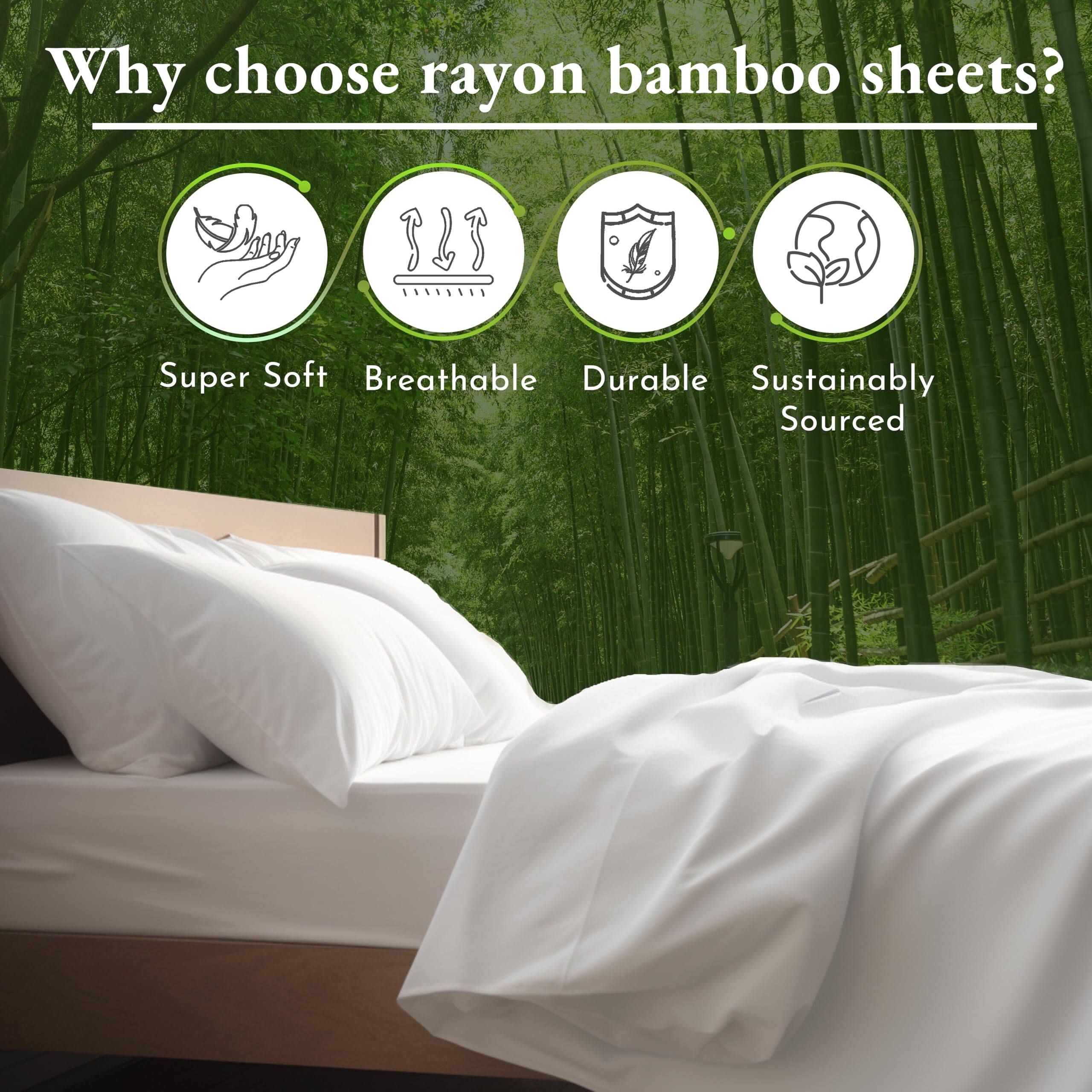 Why choose rayon bamboo sheets?

- Super Soft
- Breathable
- Durable
- Sustainably Sourced
