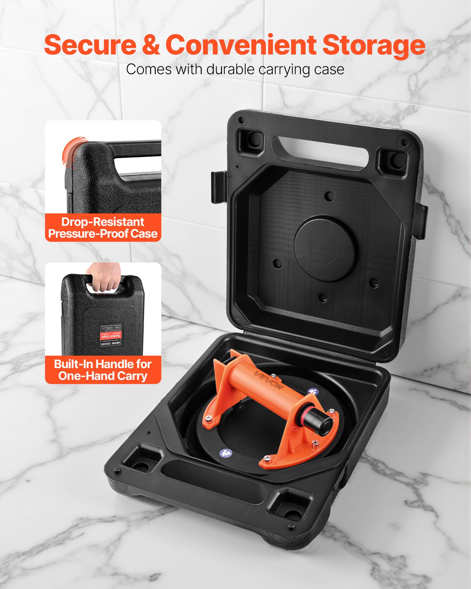 Secure & Convenient Storage  
Comes with durable carrying case  

Drop-Resistant Pressure-Proof Case  

Built-In Handle for One-Hand Carry  

VEVOR