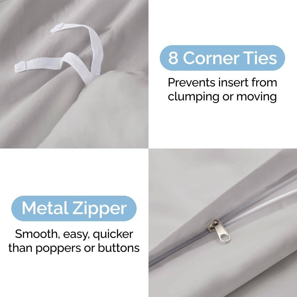 8 Corner Ties  
Prevents insert from clumping or moving  

Metal Zipper  
Smooth, easy, quicker than poppers or buttons