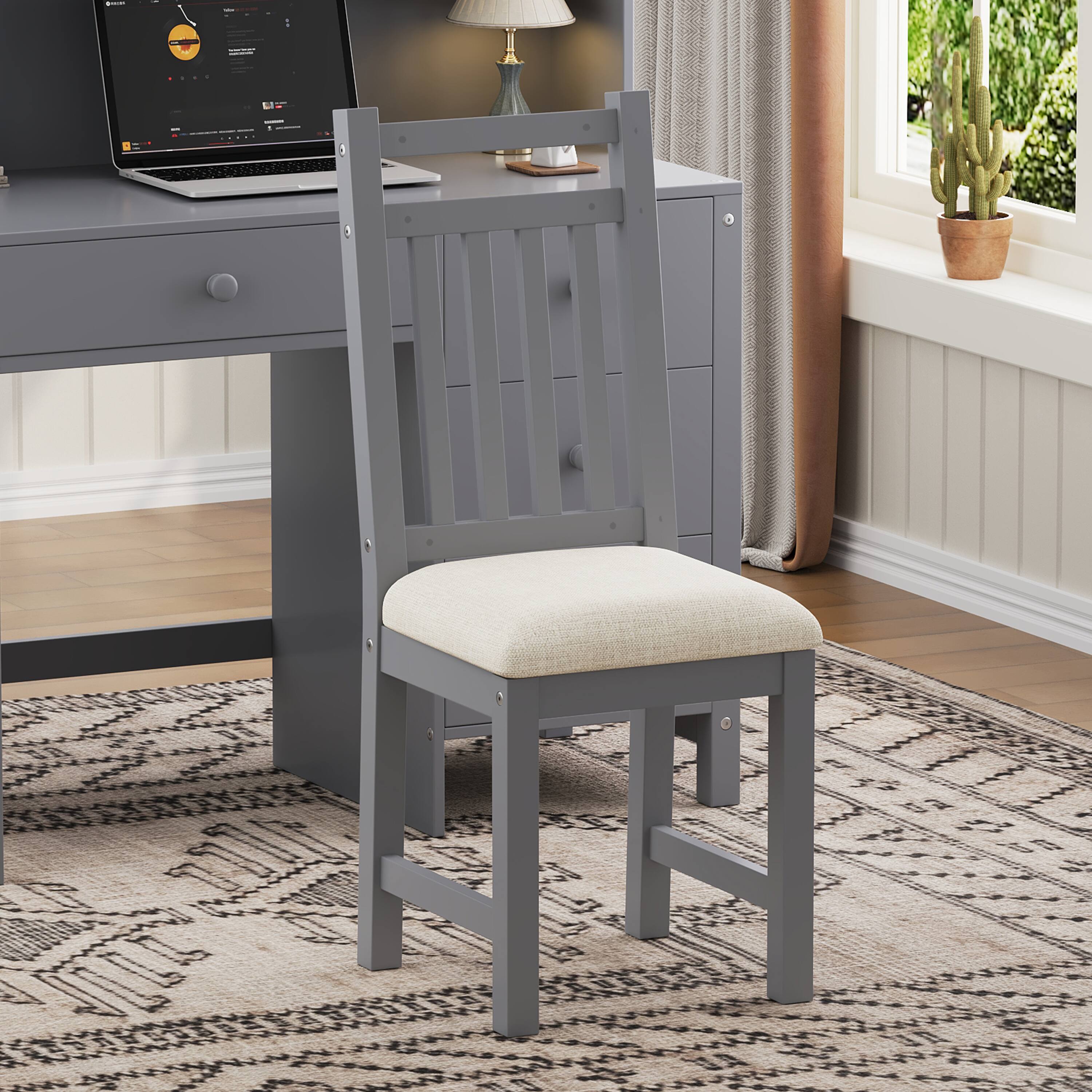 Alt View 1. GOODSILO - 40'' Home Executive Desk & Upholstered Chair Set with Bookshelf, Computer Desk with Drawers & Storage Shelf - Gray.