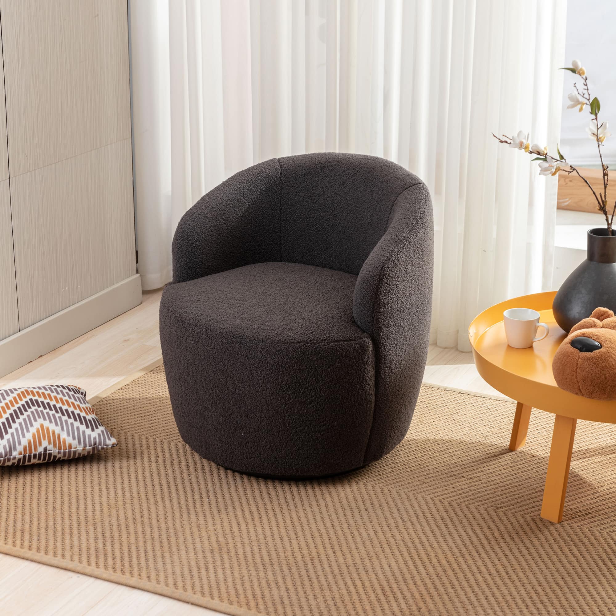 GOODSILO - Plush Swivel Accent Armchair with Ergonomic Design and 360-Degree Rotation for Modern Interiors - Dark Gray