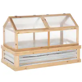Outsunny - Raised Garden Bed with Polycarbonate Greenhouse, Wooden Garden Cold Frame Greenhouse, 48" x 24" x 32"
