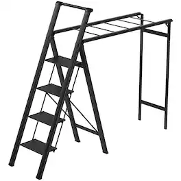 Topteng - 2-in-1 Foldable 4-Step Ladder & Drying Rack - Aluminum Alloy, Non-Slip Pedals, 330lb Capacity, for Indoor/Outdoor - Black